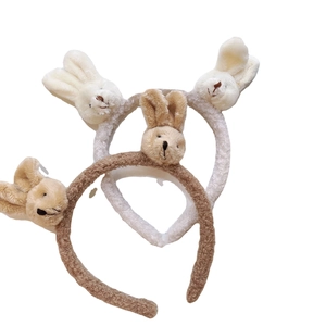Cute plush rabbit headbands in white and light brown colors, set of 3 soft hair accessories
