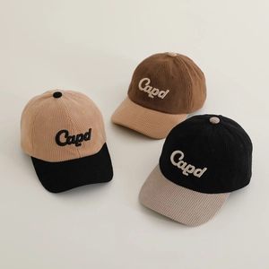 Three color-block corduroy baseball caps for kids with 3D Capd letter embroidery