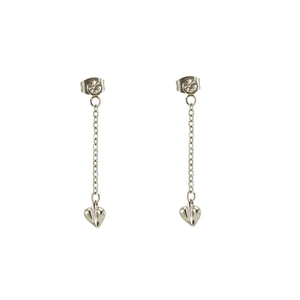 Polished stainless steel tassel earrings with sparkling rhinestones and heart pendants
