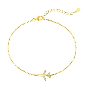 Elegante bracciale aereo in argento sterling S925 dorato con pietre di zircone
