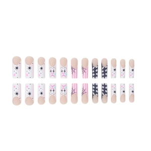 Halloween clown press on nails with checkered patterns and pink spider web art