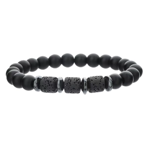 Bracciale in pietra lavica e perle nere opache con distanziali in acciaio inossidabile