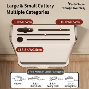 Cream wall-mounted multifunctional kitchen knife holder with five varied slot sizes