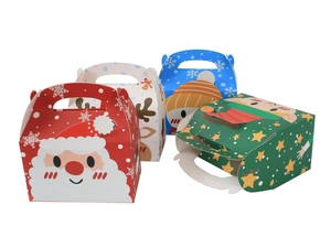 Set of four colorful Christmas candy boxes with Santa Claus and reindeer paper designs