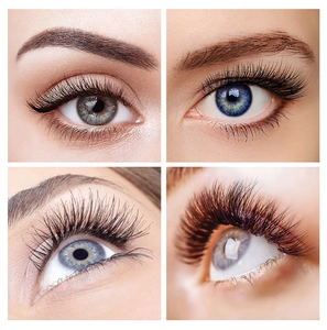 Détails macro des effets de rehaussement de cils avec coussinets en silicone arc-en-ciel