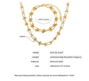 Detailed view of titanium steel thorn chain jewelry set with size dimensions and weight