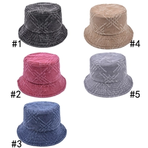 Set of five vintage washed cotton bucket hats with white geometric contrast stitching