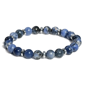 Tigerauge und Blauaderstein Perlenarmband für Herren mit silbernen Metall-Distanzstücken
