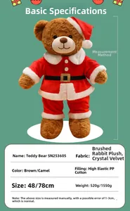 Größentabelle für Weihnachts-Teddybär Plüschtier im Weihnachtsmann-Kostüm