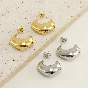 Boucles D'oreilles Créoles En Forme De C En Acier Inoxydable Épaisses Irrégulières Organiques Géométriques Plaqué Or 18K