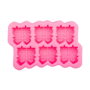 Pink silicone mold with 6 cavities featuring traditional Chinese Xi character for DIY crafts