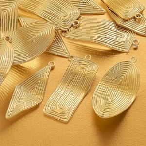 Golden geometric stainless steel pendants with textured finish for DIY jewelry making