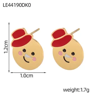 Macro shot of snowman stud earrings with red oil drip and size measurements, weight 1.7g