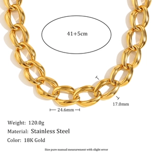 Minimalist 18K gold-plated stainless steel chunky link necklace with detailed size specs