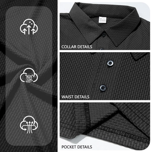 Men's breathable black ice silk polo shirt featuring collar and texture details
