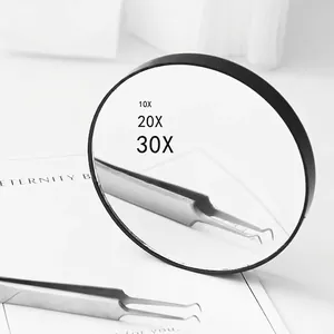 Round magnifying makeup mirror with 10X 20X 30X zoom and stainless steel tweezers set