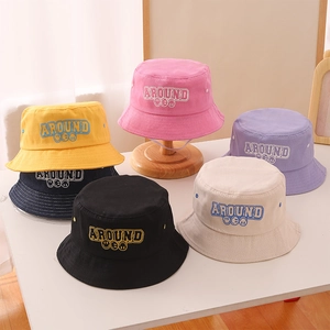 Stylish kids bucket hat with smile embroidery available in multiple pastel colors