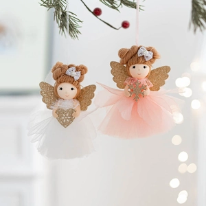 Plush Christmas angel dolls with mesh skirts for Christmas tree hanging decorations