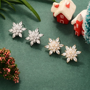 Snowflake Stud Earrings With Zircon Inlay And 925 Sterling Silver Earring Post For Christmas Jewelry Gifts Women