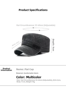 Detail view of washed cotton flat top cap with Spirit embroidery and adjustable strap