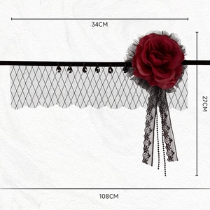 Gothic lace choker with red rose and black mesh beads for Gatsby party costume