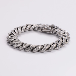Polished silver stainless steel Cuban chain necklace fully paved with clear rhinestones