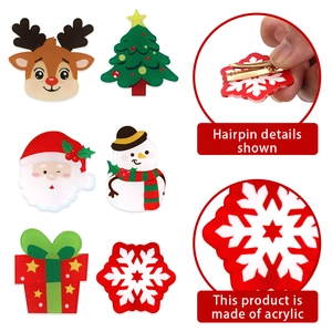 Set de barrettes de Noël en acrylique avec motifs Père Noël et renne sur pinces dorées