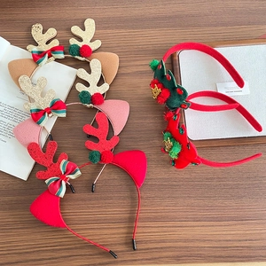 Christmas Headband Reindeer Antler Sequin Velvet Bow Hair Hoop For Girls Kids Holiday Party Costume Accessories