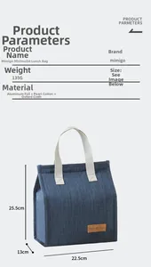 Detailed product dimensions and material specs for the insulated lunch tote bag