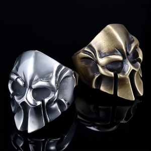 Vintage Spartan helmet skull rings for men in silver and bronze finish with metal texture