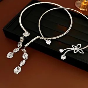 Butterfly Waterdrop Tassel Choker Necklace Copper Zircon Rhinestone Open Design Shiny Elegant Luxury Jewelry For Women