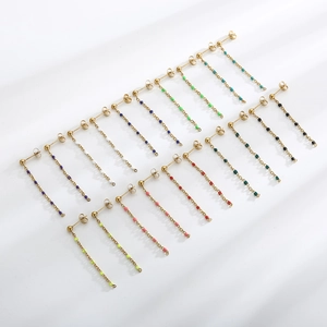 Set of 10 colorful bead tassel drop earrings in gold finish for women's fashion