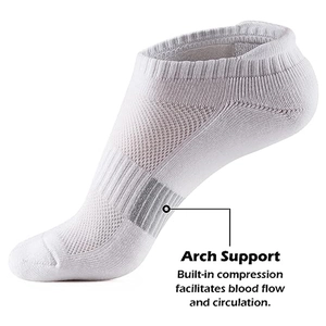 White athletic compression socks with arch support design and breathable knit texture