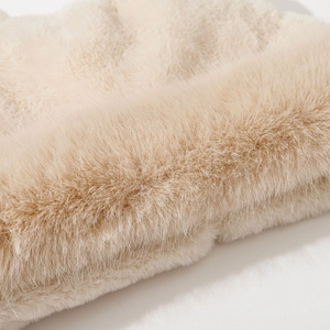 Thick plush bear ear bucket hat in beige, warm windproof faux fur winter headwear