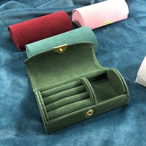 Portable Velvet Jewelry Box Travel Mini Arched Organizer Case For Rings Earrings With Golden Metal Buckle
