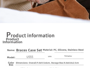 Detail view of the orthodontic retainer case dimensions and its portable velvet storage bag