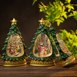 Christmas tree crystal ball music box with Santa Claus and snowman inside for gift