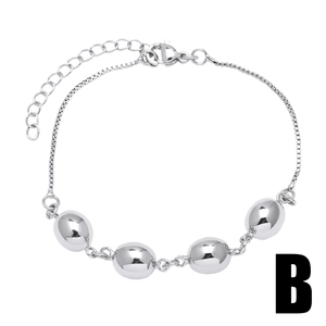 Elegant silver box chain bracelet with oval beads and adjustable lobster clasp closure