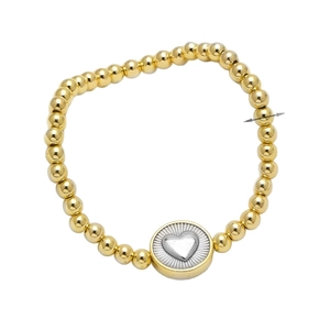 Minimalist 18k gold-plated beaded bracelet with heart charm and solar radiating patterns