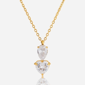 Collana classica in acciaio inossidabile 18K con pendenti in zircone a pera e cuore