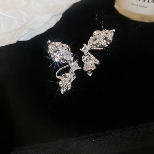 Liquid Metal Butterfly Wing Ear Cuff Earrings Copper Zircon Irregular Non Pierced Wrap Earring For Women Silver Color
