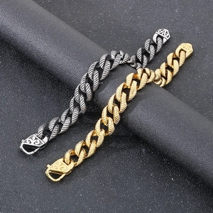 Vintage style 18k gold and silver plated stainless steel textured curb link men's bracelets