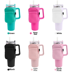 Close-up of neoprene zipper pouches in six colors for 40oz insulated tumblers