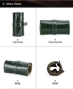 Viste multiple di un astuccio porta orologi in pelle verde vintage con cinturino