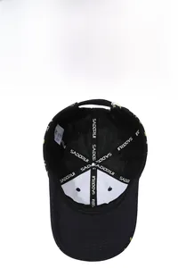 Detail of baseball cap interior showing SADDRUI branded tape and breathable mesh lining