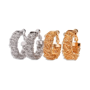 24k gold plated geometric crumpled hoop earrings in gold and silver color set