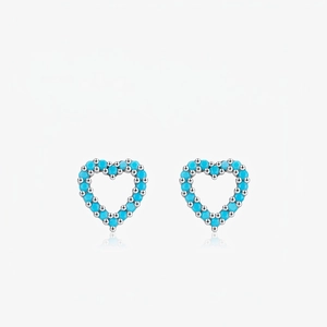 Boucles Oreilles Coeur Argent Sterling 925 Avec Turquoise Evide Elegant Bijoux Pour Femmes