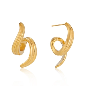 Macro shot of 18K gold-plated stainless steel spiral earrings with polished finish
