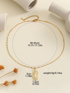 Detail view of Virgin Mary pendant with dimensions 3x1.4cm and 40-45cm chain length