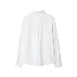 Back view of a white long-sleeve button-down shirt with elegant minimalist design